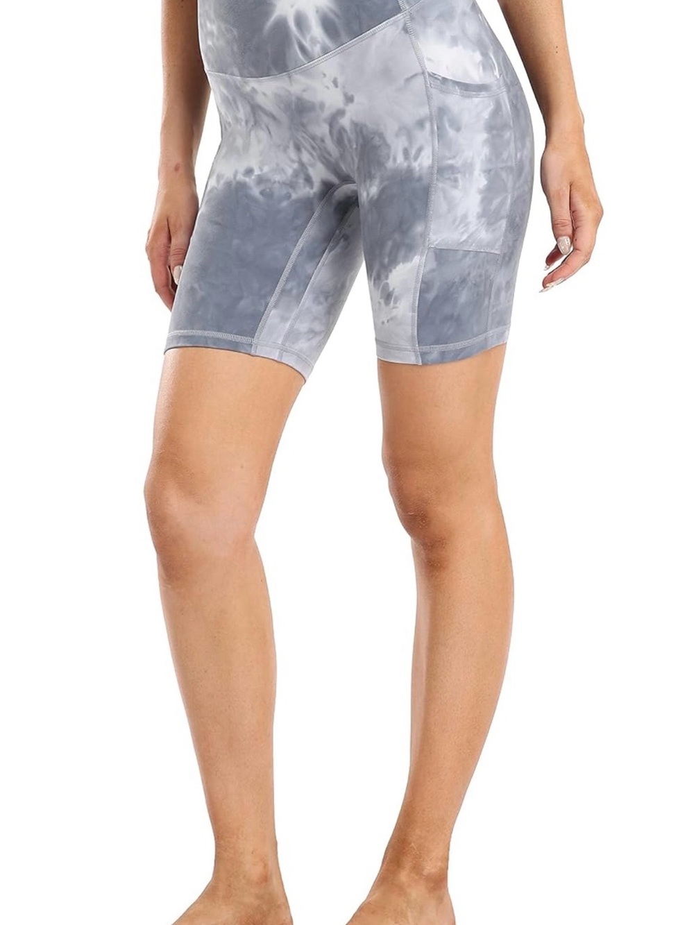 High-Waist Gray Tie-Dye 8 inch Bike Shorts